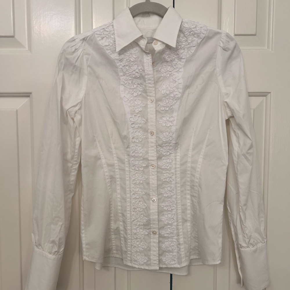 Badgley Mishka Elegant White Embroidered Women's Top Sz 0